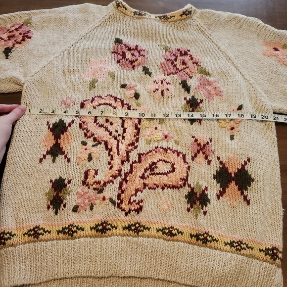 Vintage Hand Knit Van Heusen For Her Floral Cottagecore Sweater Pullover XL - Picture 12 of 16